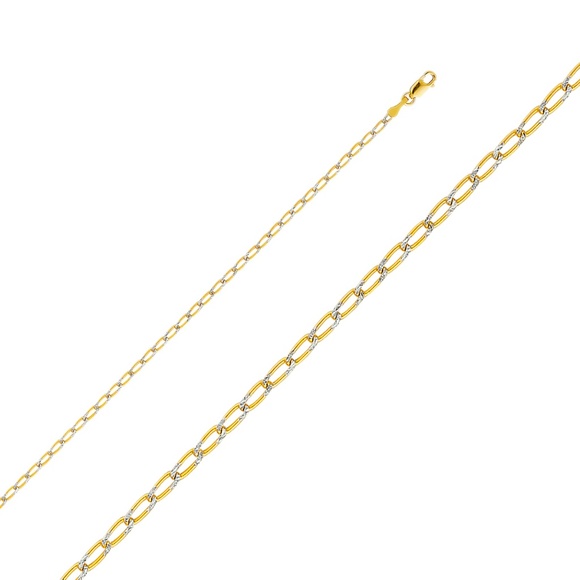 14K Yellow 2.2mm Open Figaro 1/1 Pave Chain - 24
